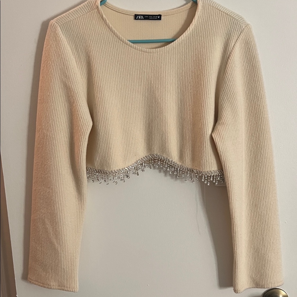 Zara Beige Beaded Crop Top